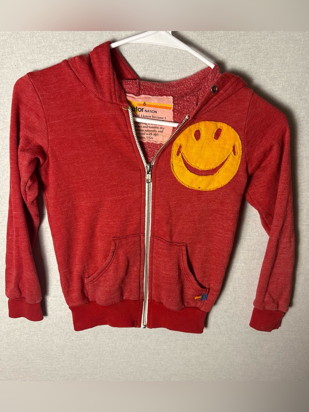 Aviator nation Zip Up Happy Face Hoodie Kids Red Size 6